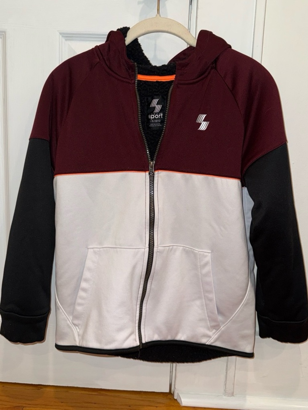 Sporto Boys' Maroon, Black & White Hooded Zip Jacket with Orange Trim